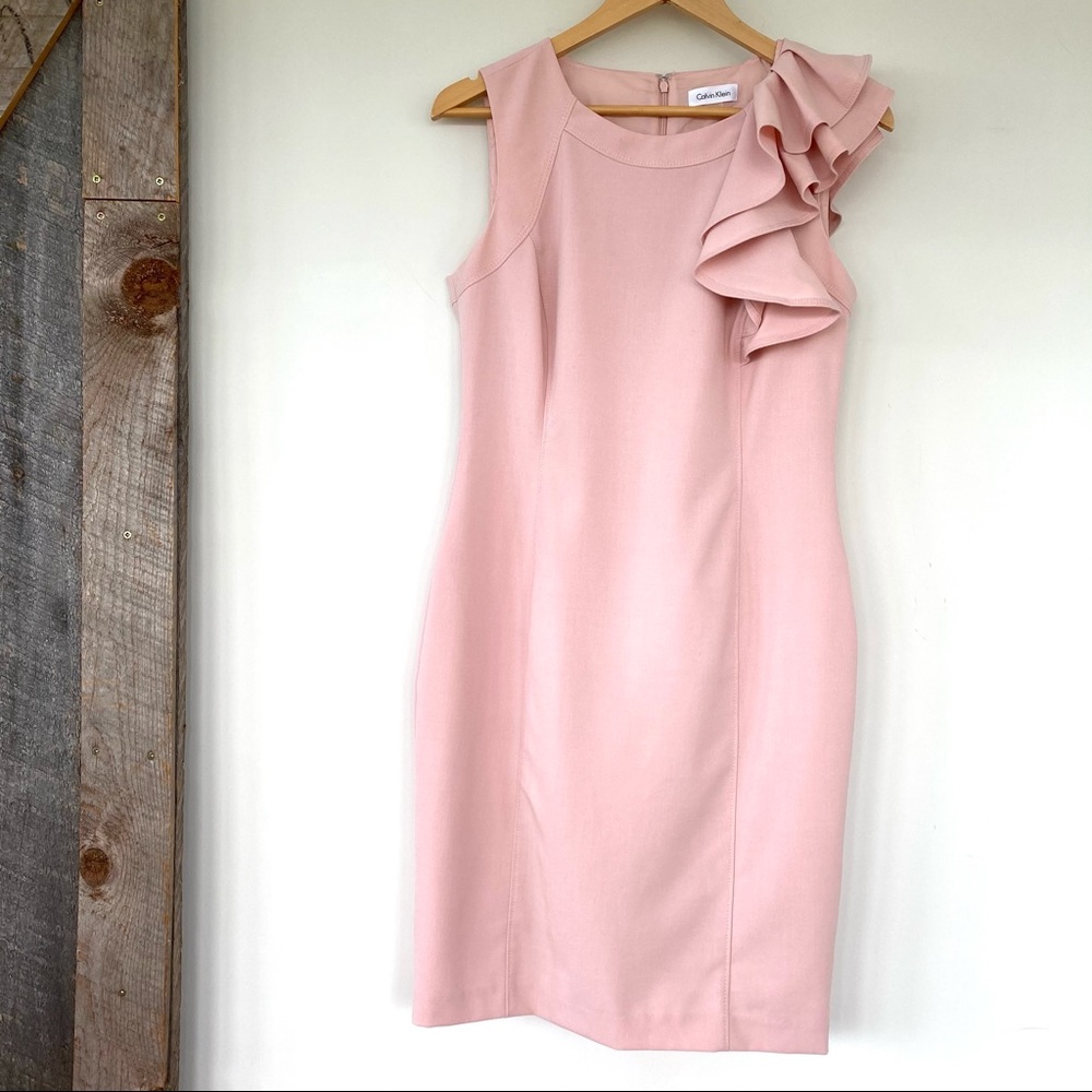 Calvin Klein fitted midi dress with ruffle